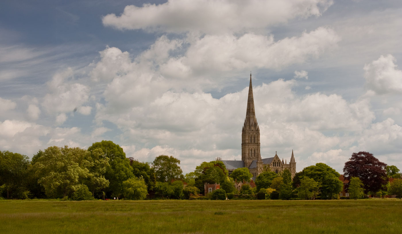 Salisbury Cathedral on a calm frosty morning
